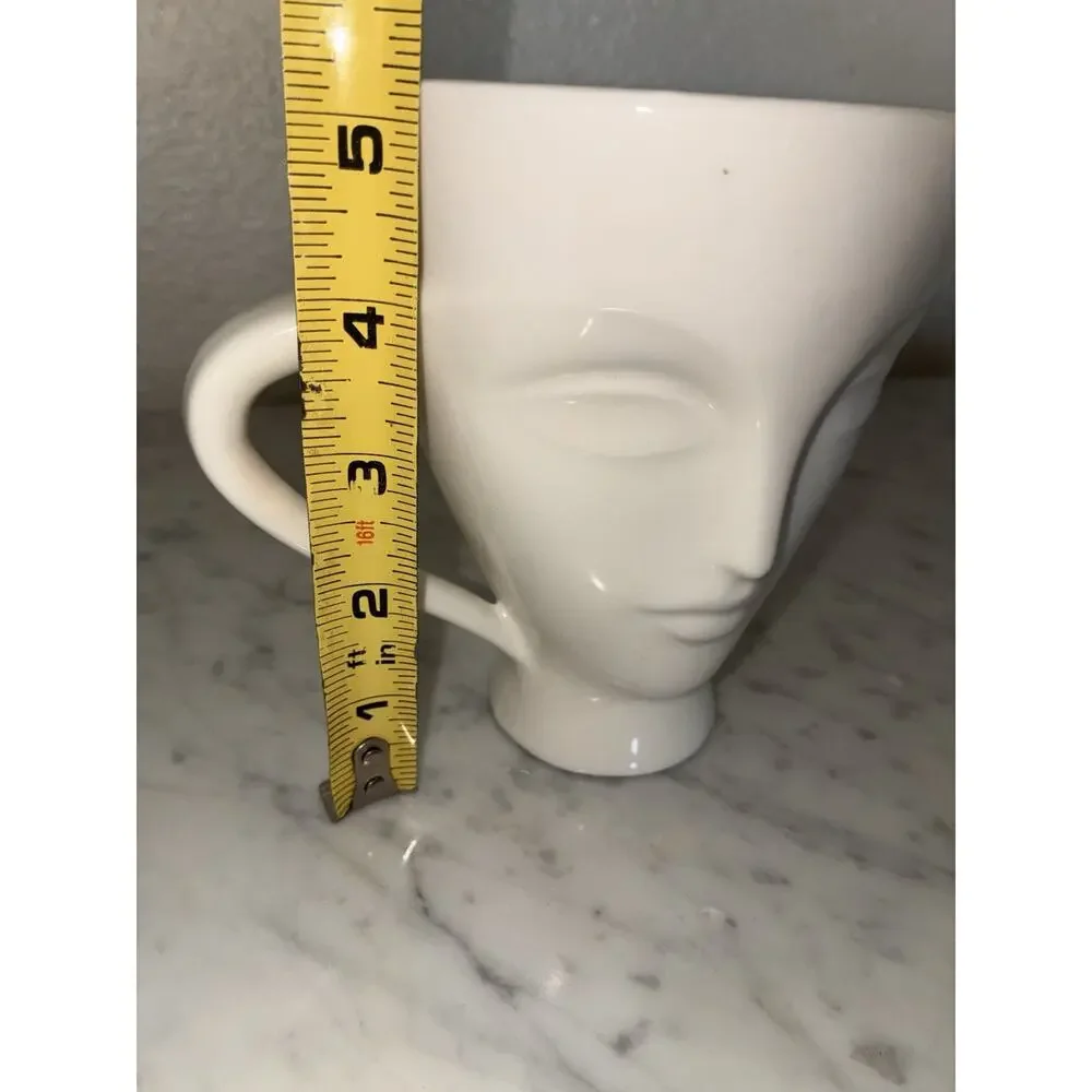 Jonathan Adler Muse White Ceramic Double Face MUG Cup Sculptural Modern Art